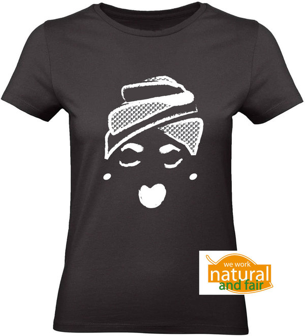 Faires Damen T-Shirt Druck Gesicht Turban